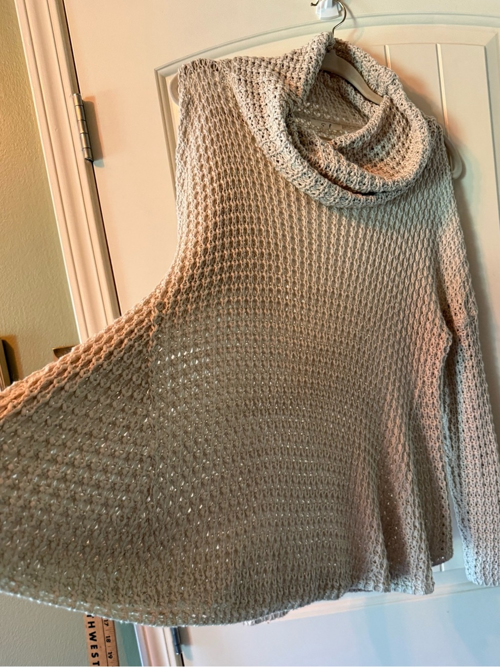 Easel Los Angeles Cream Open-Knit Cowl Neck Cold Shoulder Swing Sweater